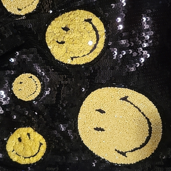 NWt 4 8 black yellow Alice + Olivia smiley mini sequin skirt happy barbiecore - Picture 5 of 10